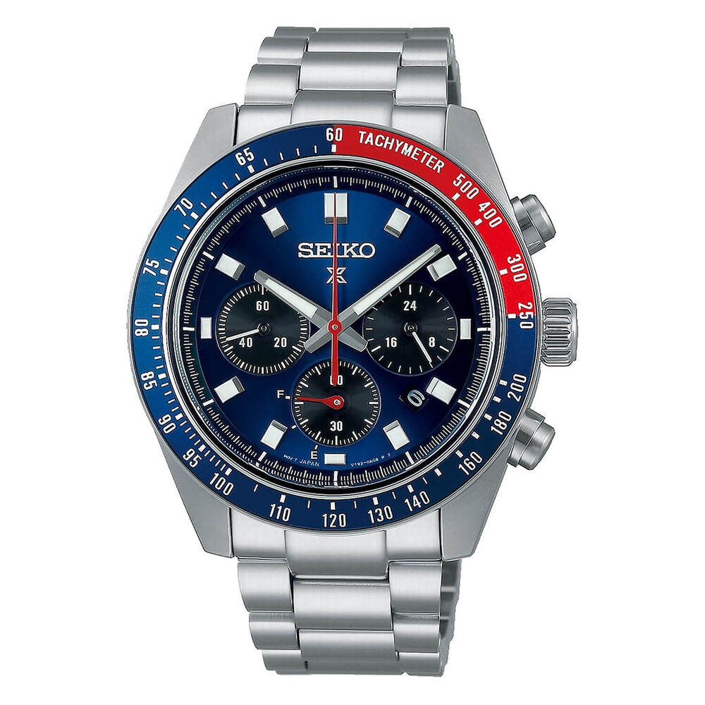 Seiko Prospex Speedtimer 41.4mm Solar Chronograph Blue & Red Bezel Watch