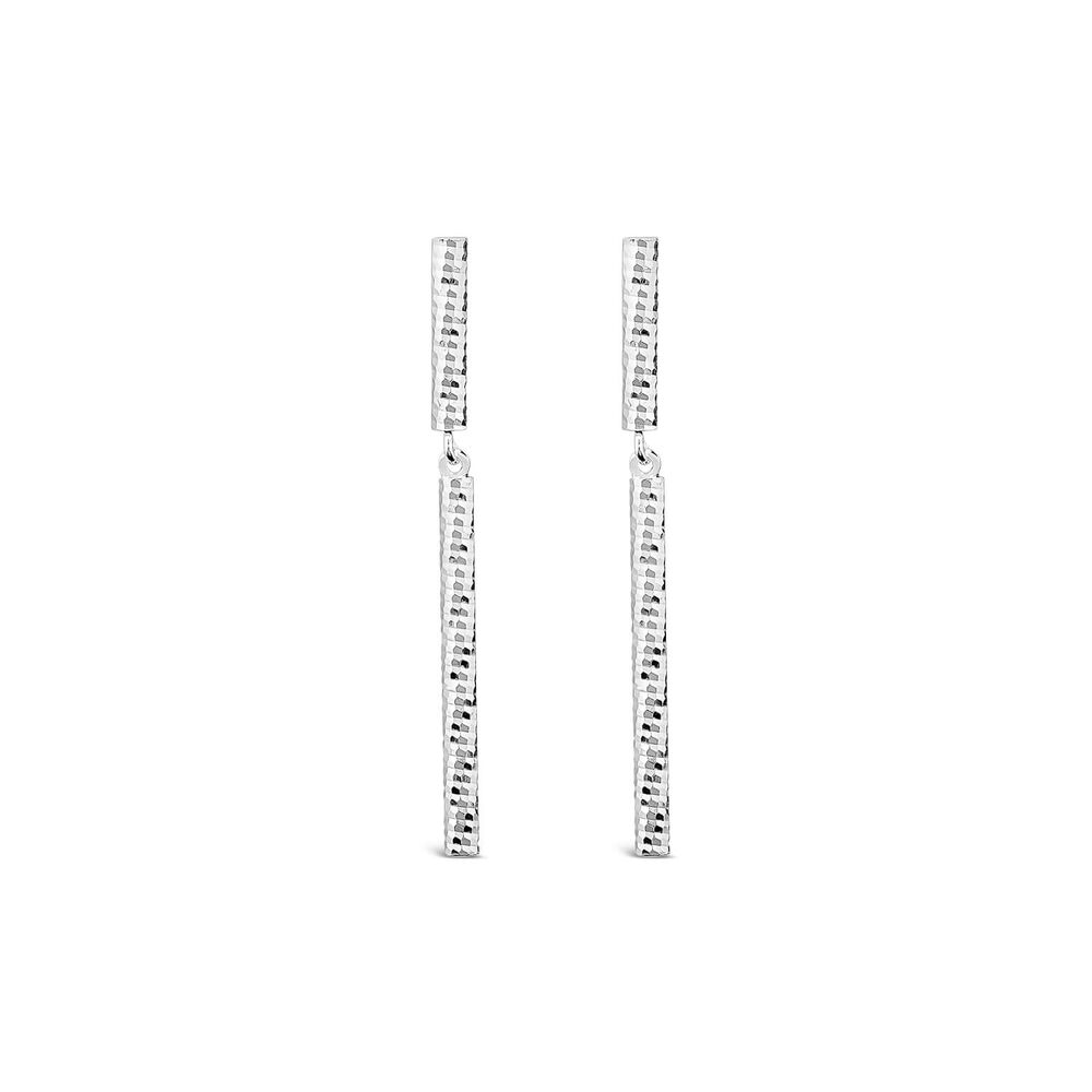 Sterling Silver Diamond Cut Bar Drop Earrings image number 0