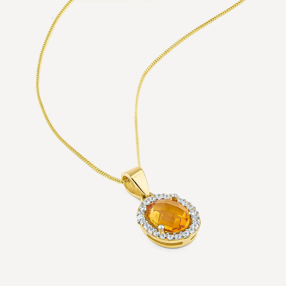 9ct Yellow Gold Oval Citrine & Cubic Zirconia Pendant (Chain Included) image number 3