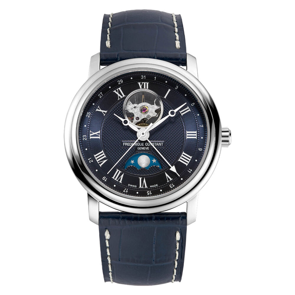 Frederique Constant Classics Heart Beat Moonphase Date 40mm Blue Dial Leather Strap Watch