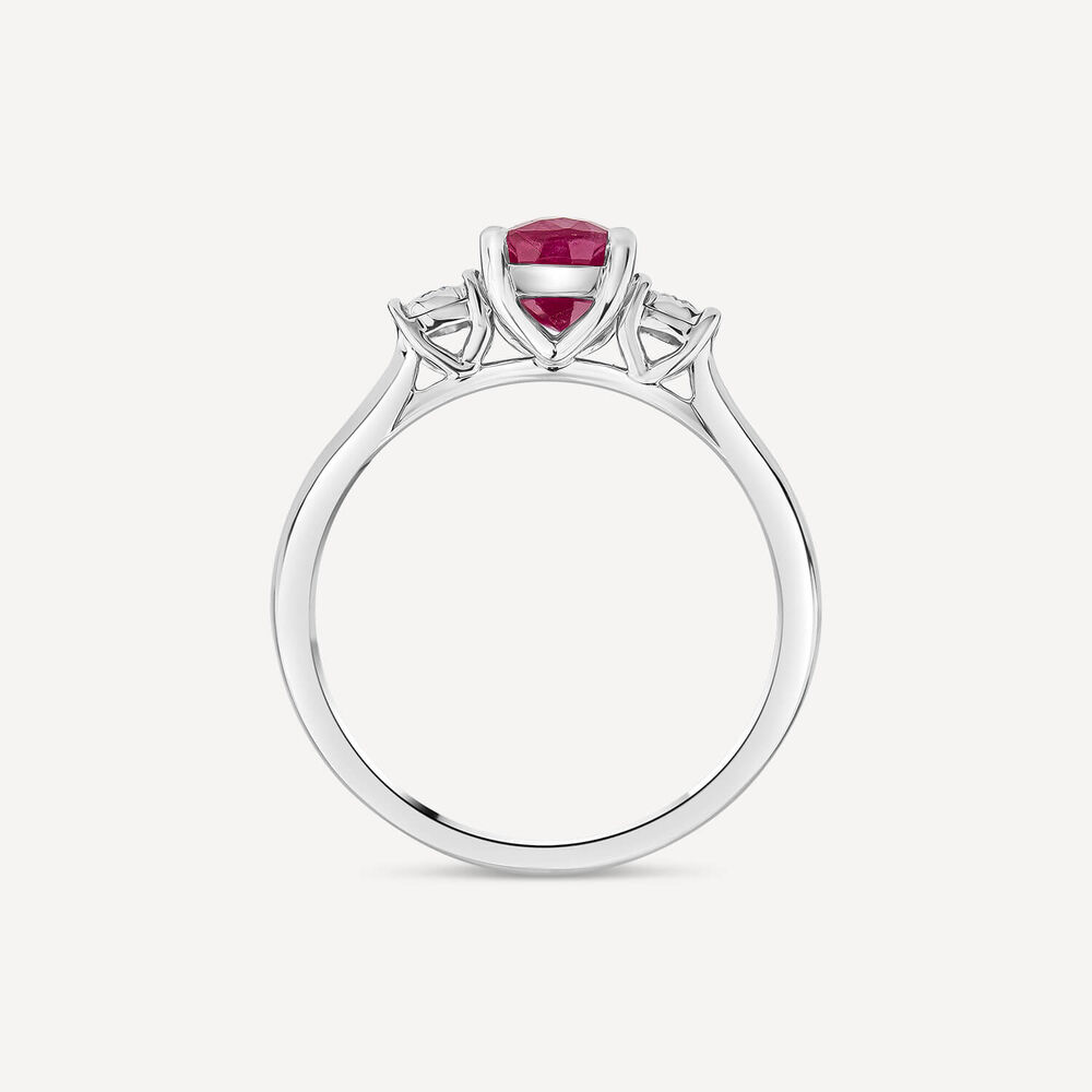 9ct White Gold Oval Ruby & 0.05ct Diamond Sides Ring image number 3