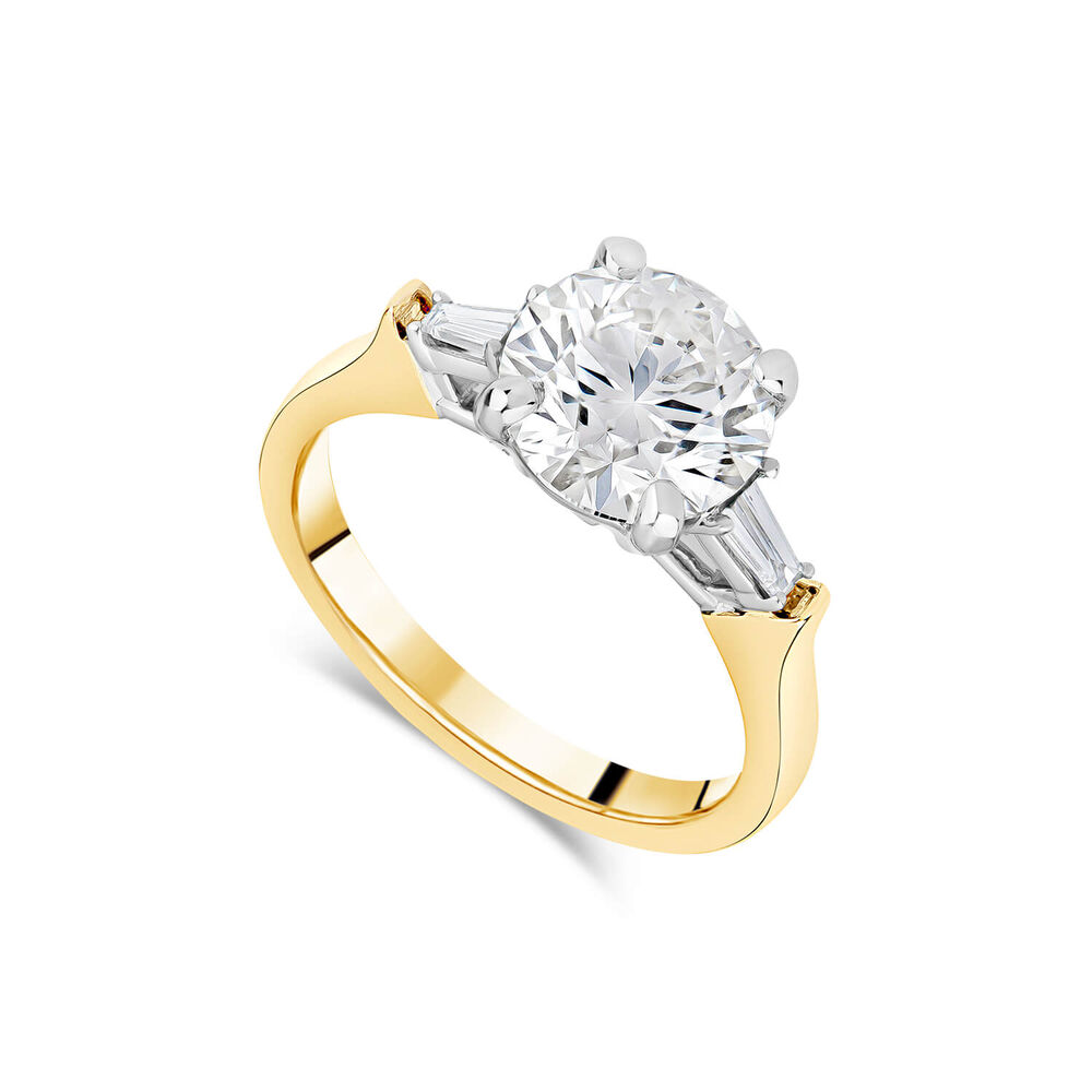 Born 18ct Yellow Gold 1.98ct Lab Grown Round Solitaire & Baguette Diamond Sides Ring image number 0