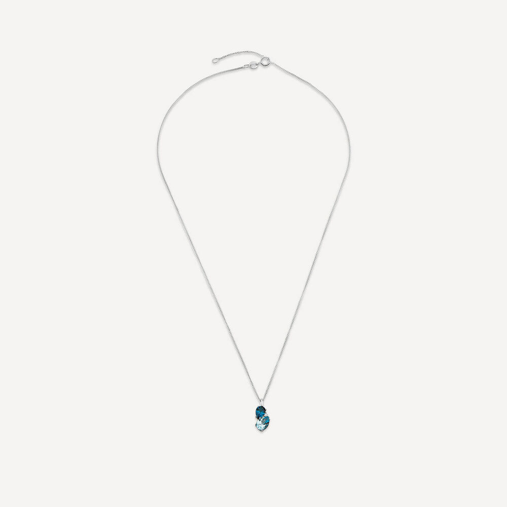 9ct White Gold Double Pear Blue Topaz & 0.01ct Diamond Set Pendant image number 2