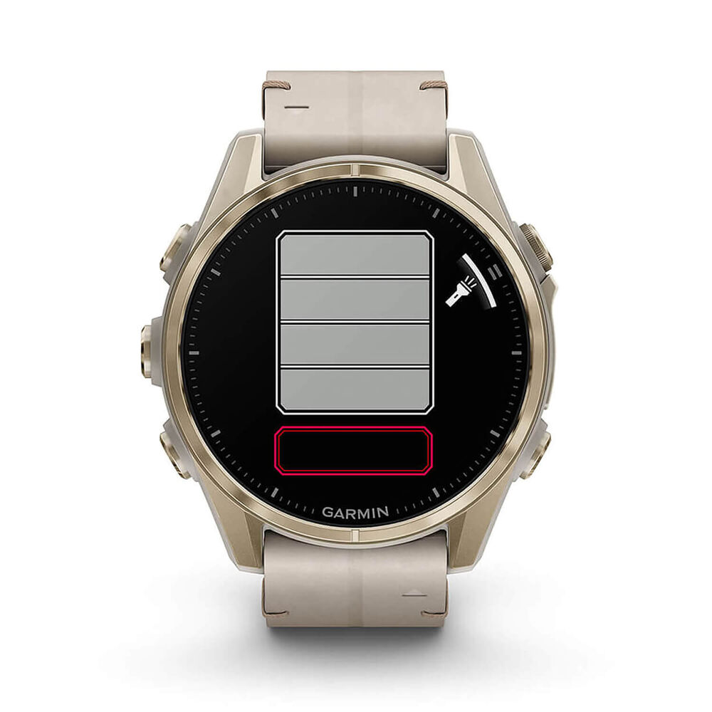 Garmin fenix® 8 AMOLED Sapphire 43mm Soft Gold Case Limestone Leather Strap Watch image number 8