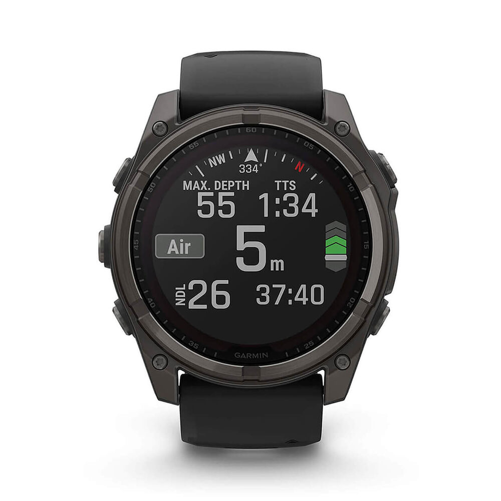 Garmin fenix® 8 Solar 51mm Carbon Grey DLC Titanium Case Black Pebble Gray Silicon Strap Watch image number 7