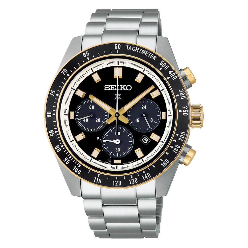 Seiko Prospex Circuit Race Solar Speedtimer 41.4mm Black Dial Steel Bracelet Watch image number 0