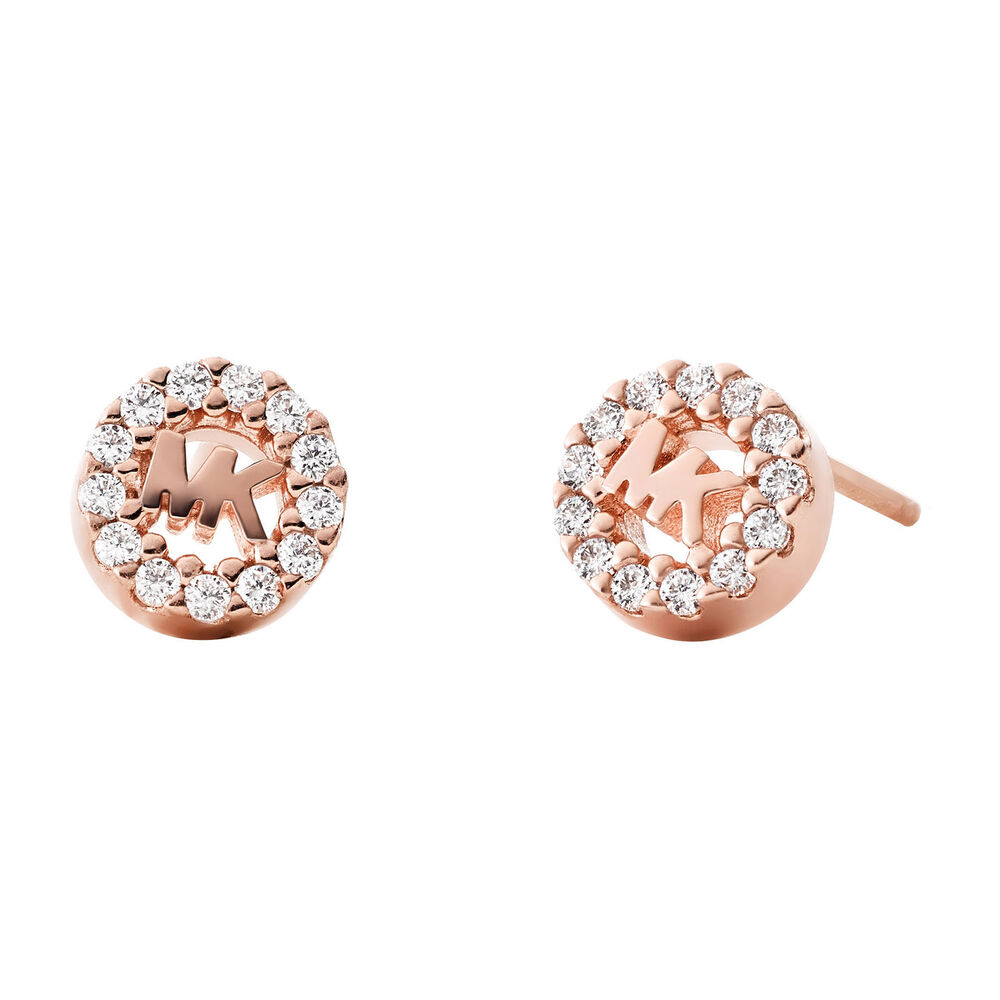 Michael Kors Rose Gold & Crystal 'MK' Stud Earrings