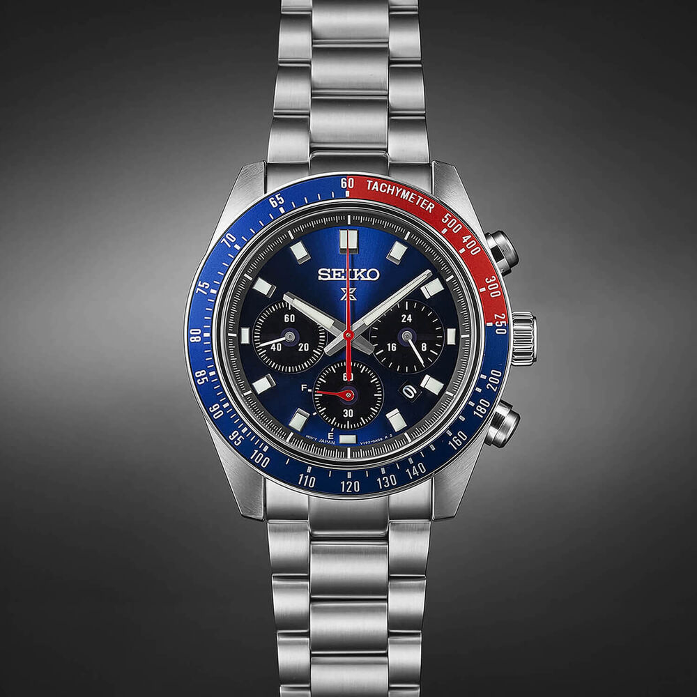 Seiko Prospex Speedtimer 41.4mm Solar Chronograph Blue & Red Bezel Watch image number 2