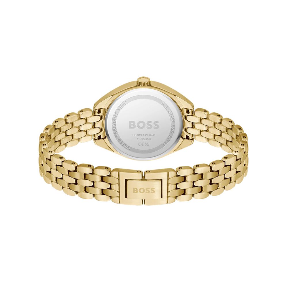 BOSS Mae 30mm Silver 3 Hand Dial Yellow Gold IP Bracelet Watch