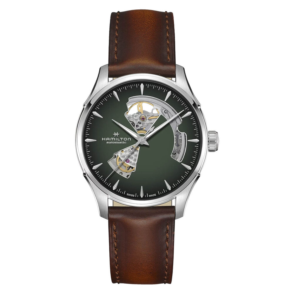 Hamilton Jazzmaster Open Heart 40mm Green Dial Steel Case Brown Leather Strap Watch