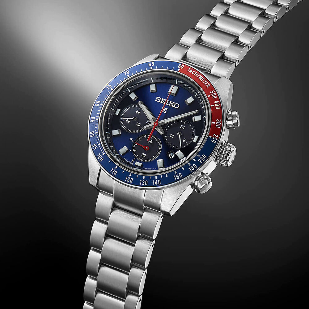 Seiko Prospex Speedtimer 41.4mm Solar Chronograph Blue & Red Bezel Watch