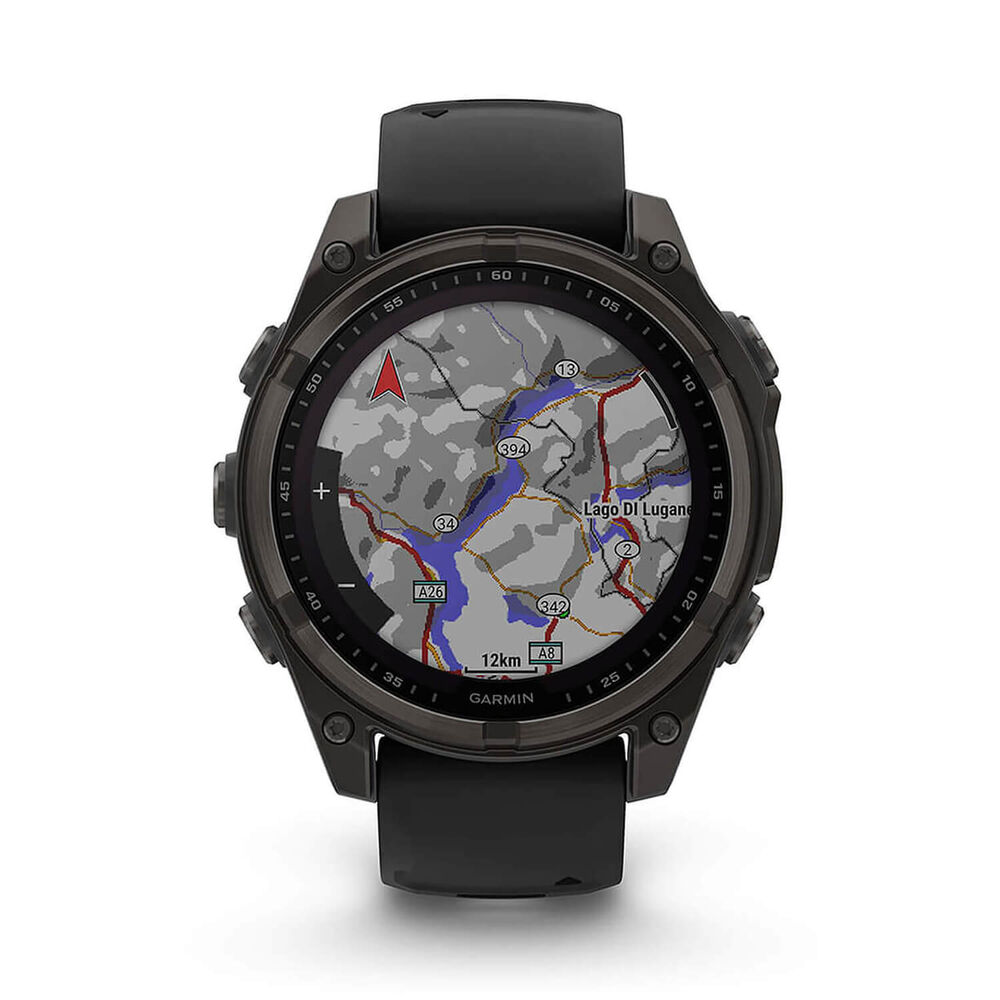 Garmin fenix® 8 Solar 47mm Carbon Grey DLC Titanium Case Black Pebble Gray Silicon Strap Watch image number 3