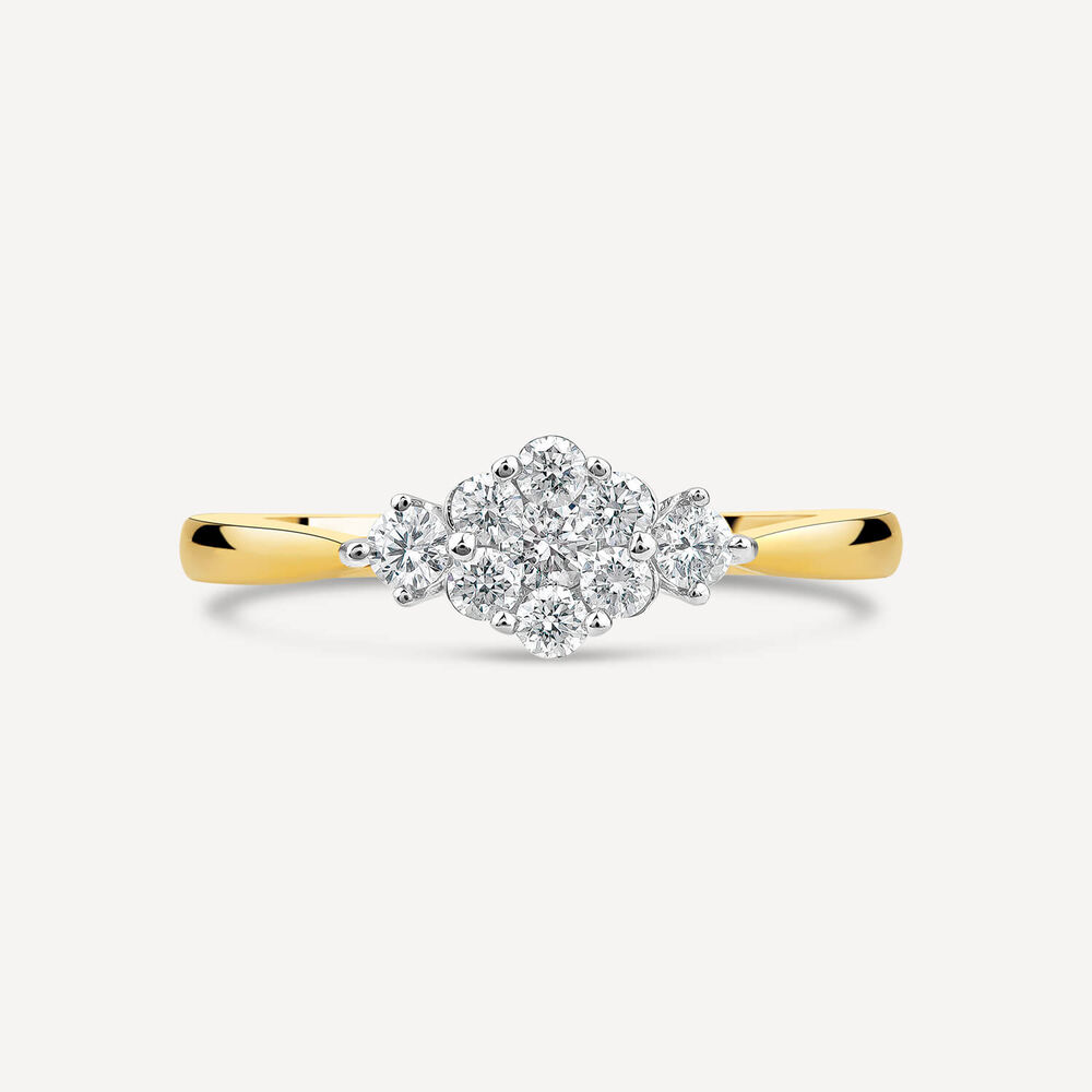 18ct Yellow Gold 0.43ct Diamond Flower Cluster & Sides Ring image number 1