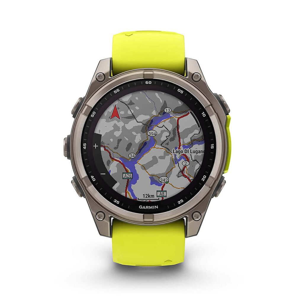 Garmin fenix® 8 Solar Sapphire 47mm Titanium Case Amp Yellow & Graphite Silicone Strap Watch image number 4