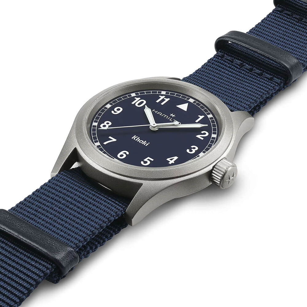 Hamilton Khaki Field Quartz 38mm Blue Dial Steel Case Blue Strap Watch