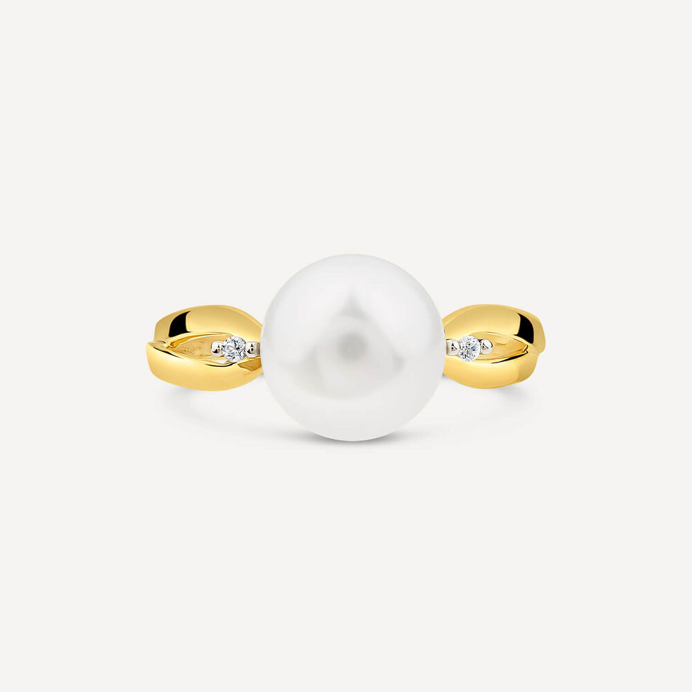 9ct Yellow Gold Freshwater Pearl & 0.015ct Diamond Open Shoulders Ring image number 1