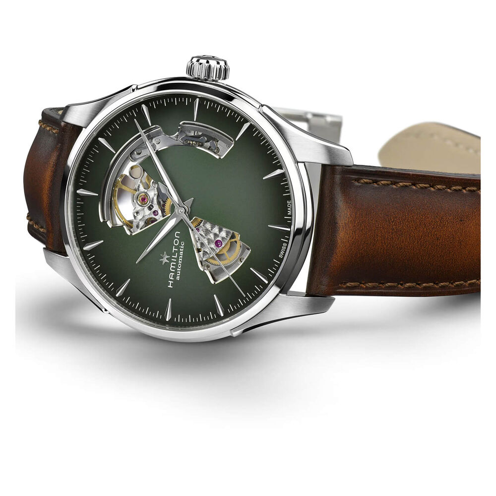 Hamilton Jazzmaster Open Heart 40mm Green Dial Steel Case Brown Leather Strap Watch image number 2