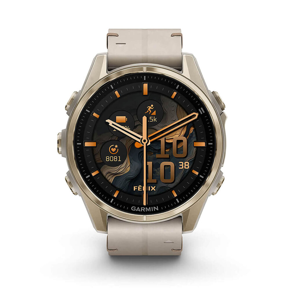 Garmin fenix® 8 AMOLED Sapphire 43mm Soft Gold Case Limestone Leather Strap Watch