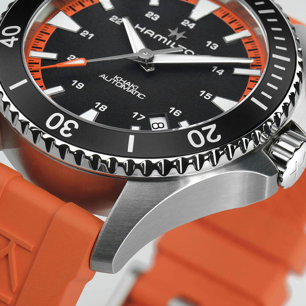 Hamilton Khaki Navy Scuba 40mm Black Dial & Bezel Orange Rubber Strap Watch image number 4