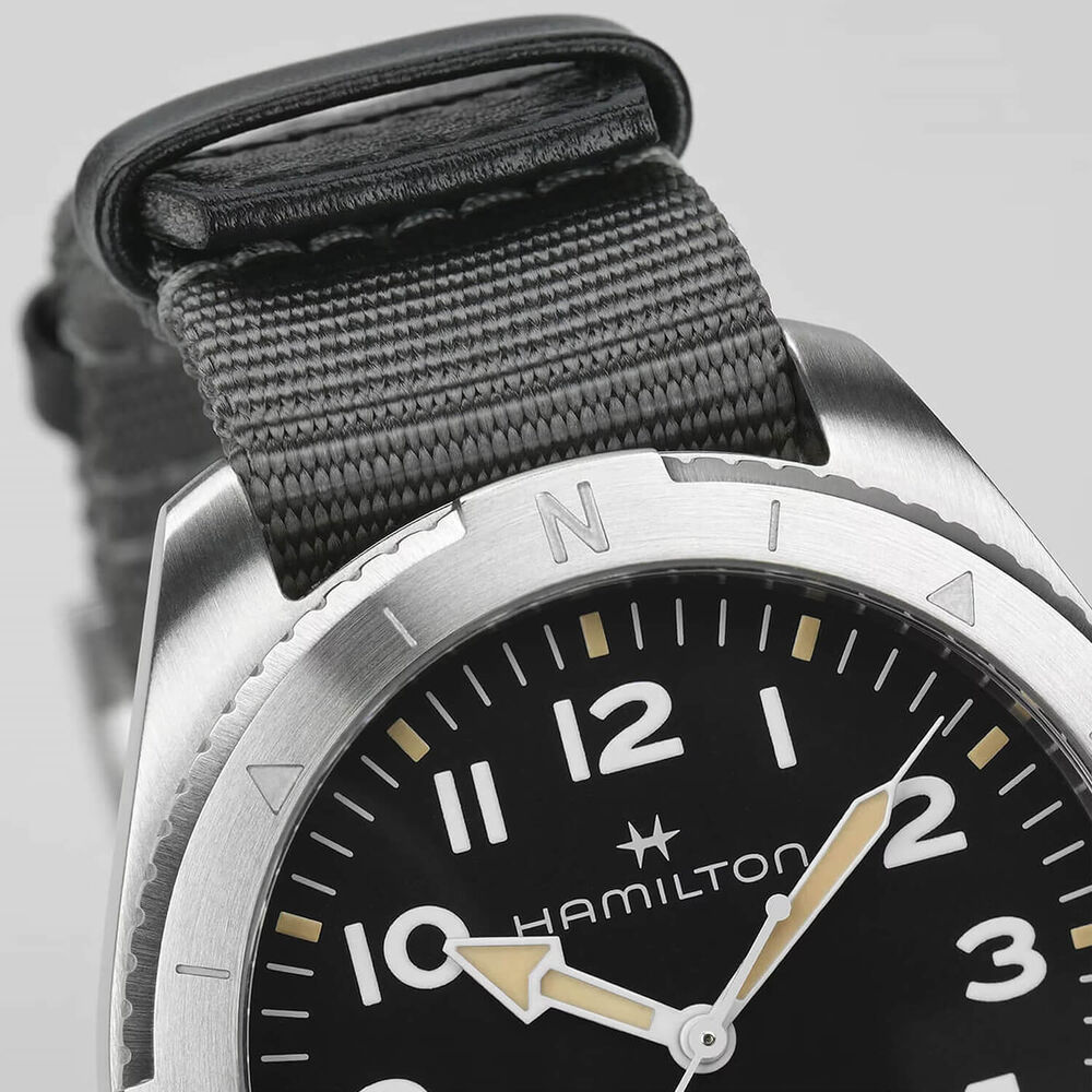 Hamilton Khaki Field Expedition Auto 41mm Black Dial Steel Case Grey Strap Watch image number 1