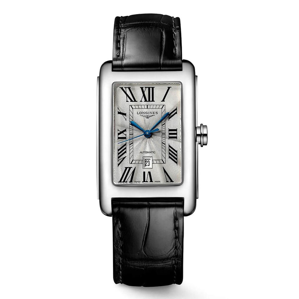 Longines Dolcevita Silver Dial Black Leather Strap Watch