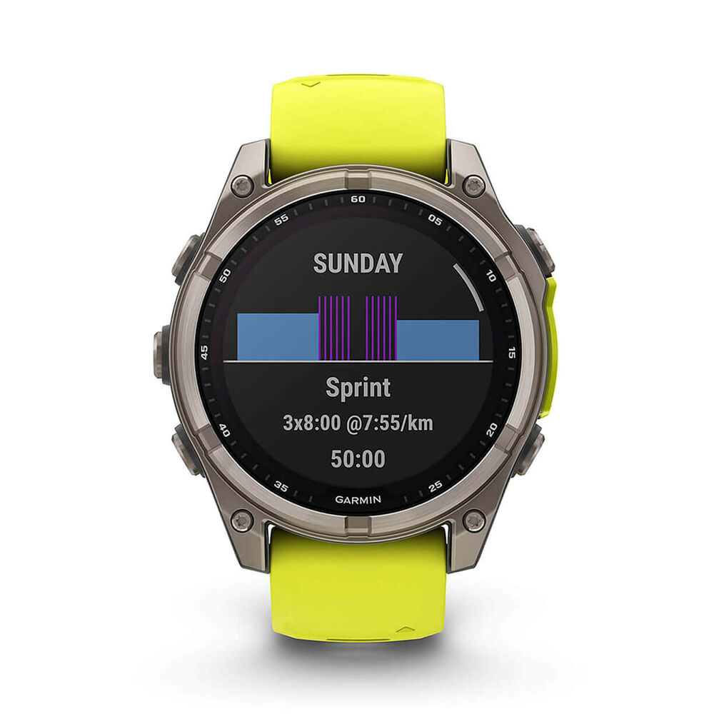 Garmin fenix® 8 Solar Sapphire 47mm Titanium Case Amp Yellow & Graphite Silicone Strap Watch image number 2