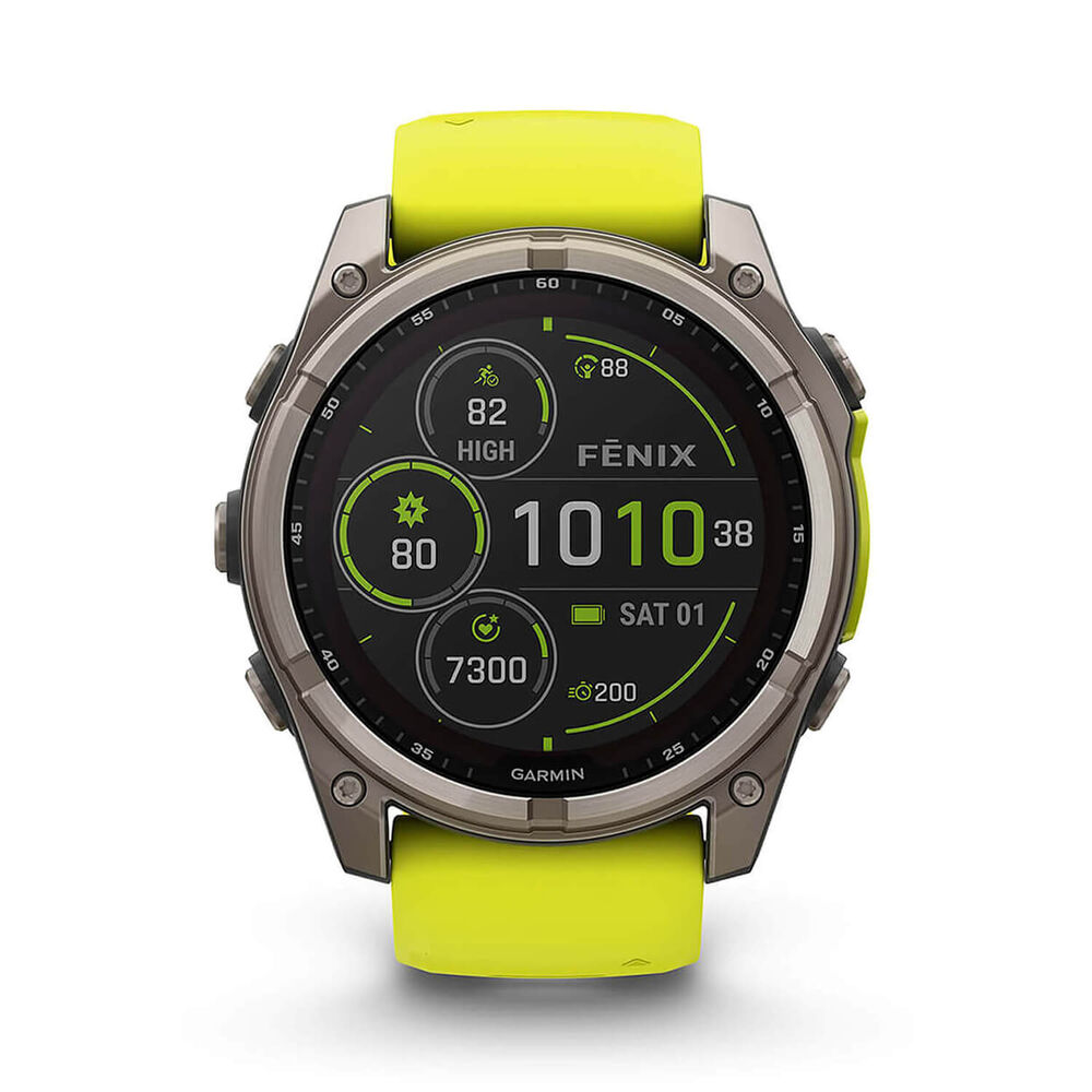 Garmin fenix® 8 Solar Sapphire 51mm Titanium Case Amp Yellow & Graphite Silicone Strap Watch