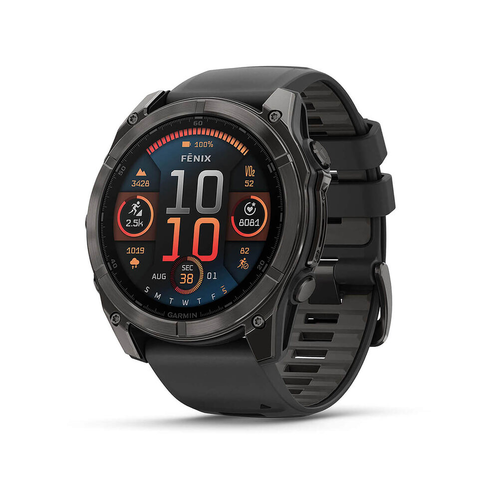 Garmin fenix® 8 AMOLED 51mm Carbon Grey DLC Titanium Case Black Pebble Grey Silicon Strap Watch image number 0