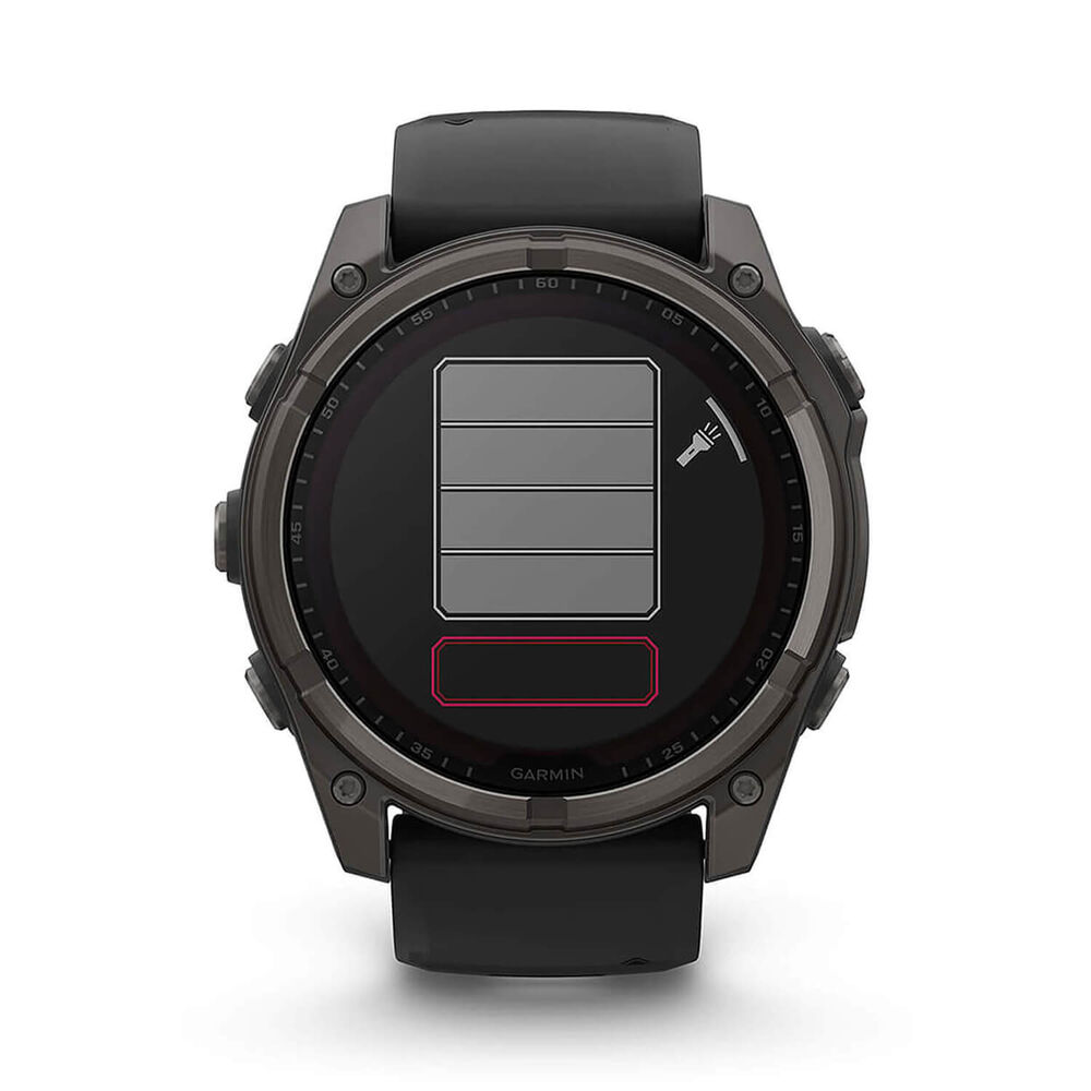 Garmin fenix® 8 Solar 51mm Carbon Grey DLC Titanium Case Black Pebble Gray Silicon Strap Watch image number 9