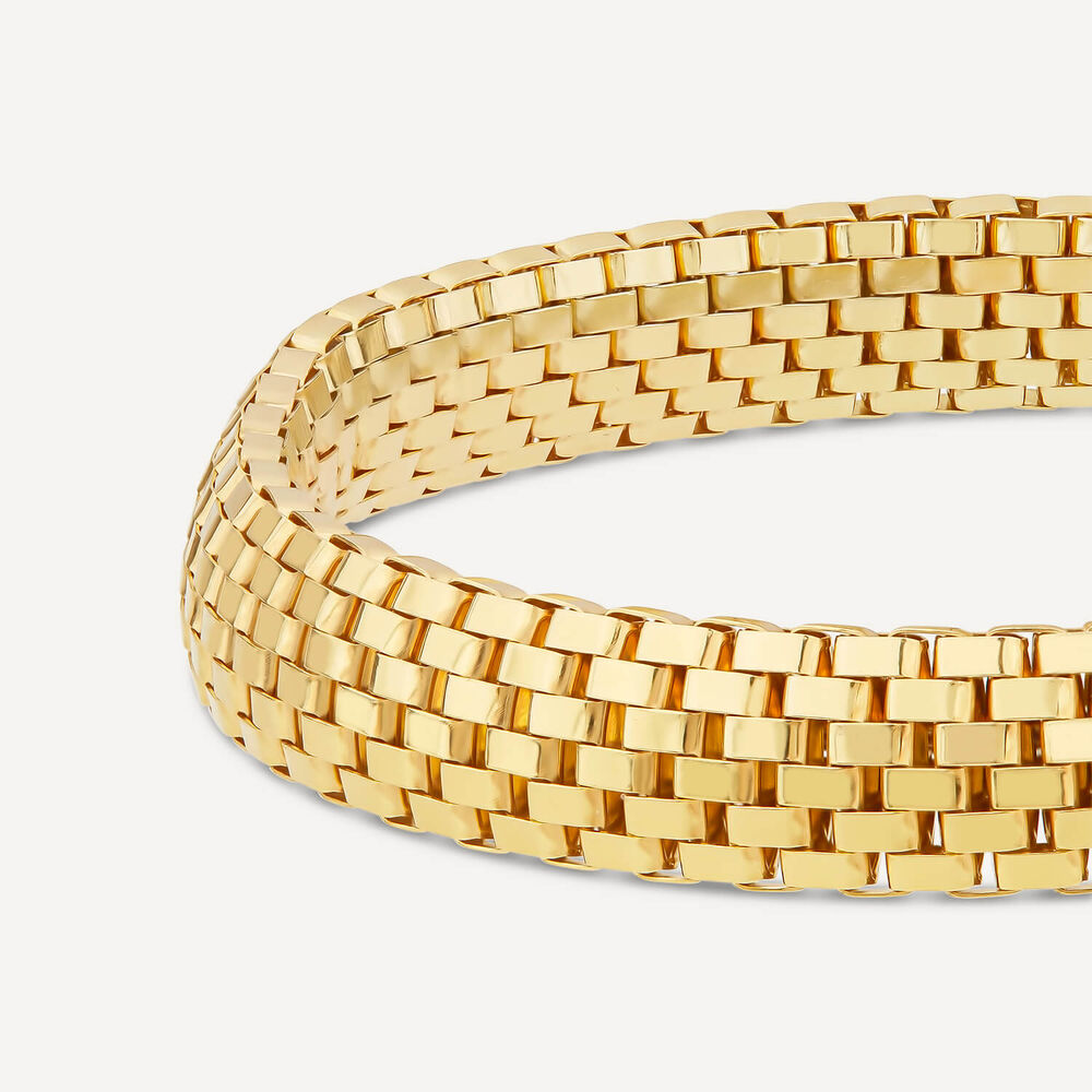 Silver & Yellow Gold Plated Wide Woven Brick Link Bracelet image number 1