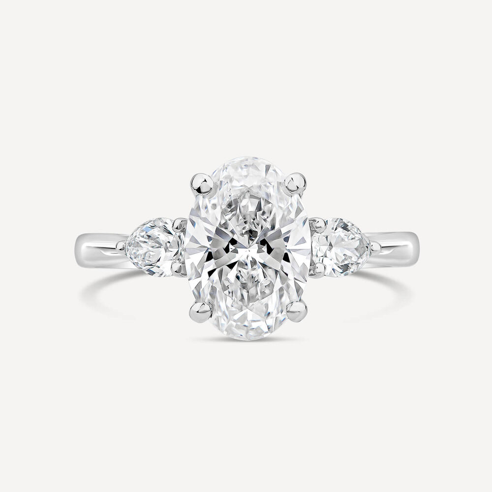 Born Platinum 2.40ct Lab Grown Oval Centre & Pear Sides Diamond Ring image number 1