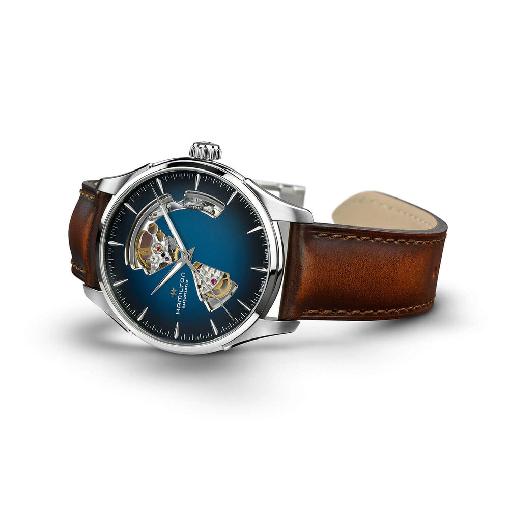 Hamilton Jazzmaster Open Heart 40mm Blue Dial Steel Case Brown Strap Watch image number 2