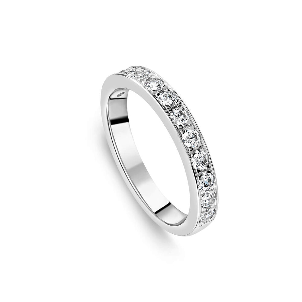 9ct White Gold 3mm 0.50ct Diamond Pave Set Wedding Ring image number 0