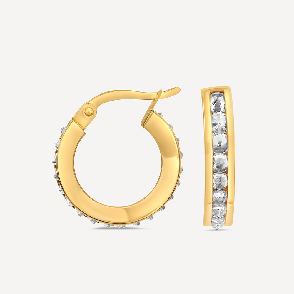 9ct Yellow Gold Double Sided Cubic Zirconia Hoop Earrings