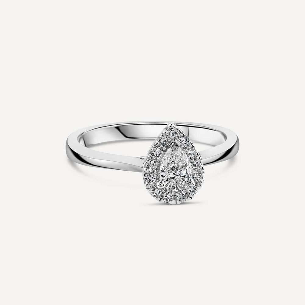 Platinum 0.40ct Pear Diamond Halo Classic Engagement Ring image number 2