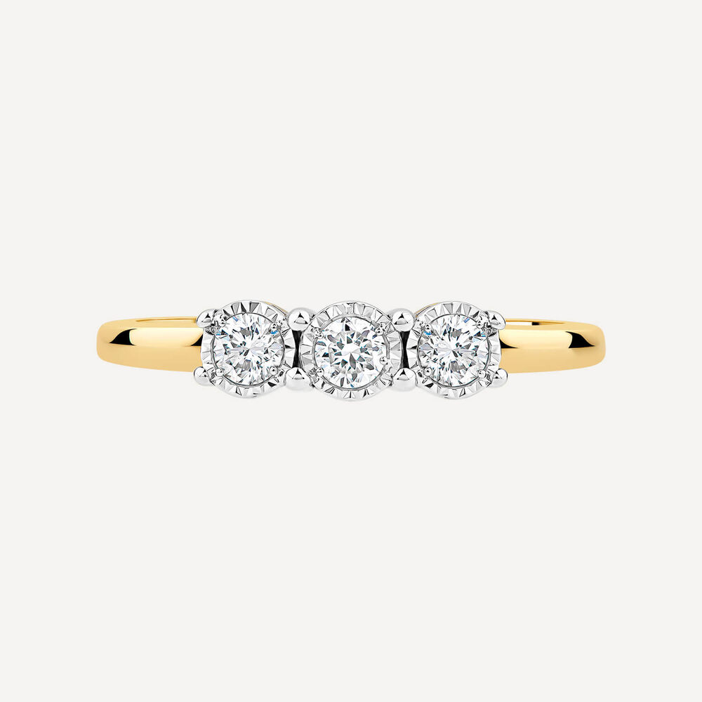 9ct Yellow Gold Three Stones 0.30ct Illusion Set Diamond Ring