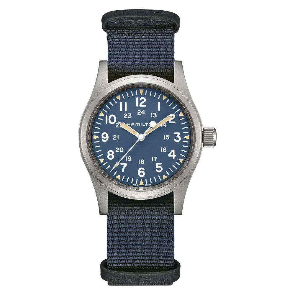 Hamilton Khaki Field Mechanical 38mm Blue Dial Steel Case Blue Strap Watch