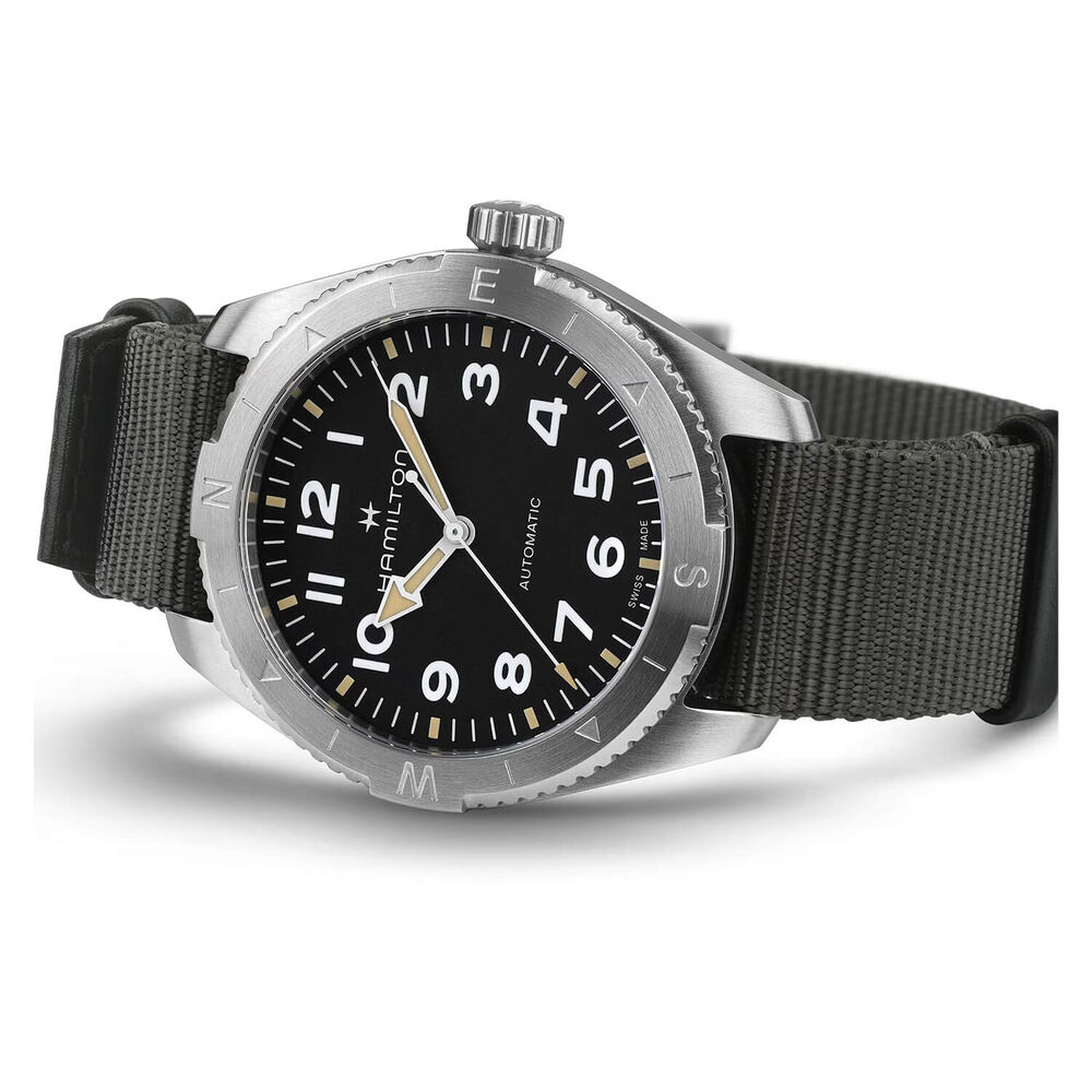 Hamilton Khaki Field Expedition Auto 41mm Black Dial Steel Case Grey Strap Watch image number 2