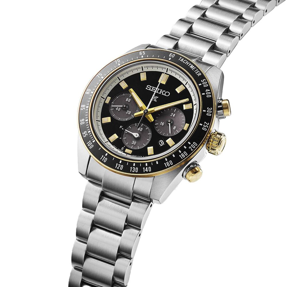 Seiko Prospex Circuit Race Solar Speedtimer 41.4mm Black Dial Steel Bracelet Watch image number 2