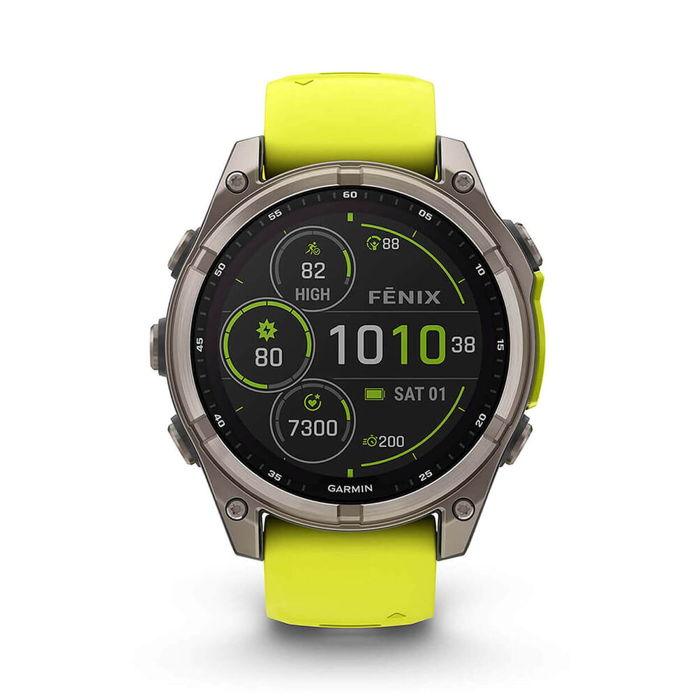 Garmin fenix® 8 Solar Sapphire 47mm Titanium Case Amp Yellow & Graphite Silicone Strap Watch