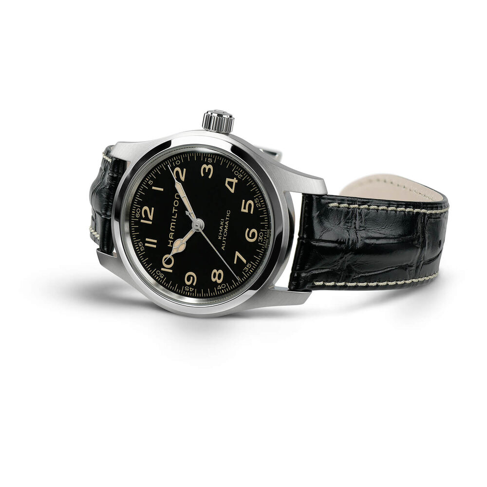 Hamilton Khaki Field Murph 42mm Black Dial Black Leather Strap image number 2