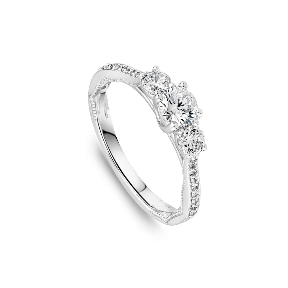 Kathy De Stafford Platinum 'Jessica' 0.70ct Diamond 3 Stones Grain Set Shoulders Ring image number 0