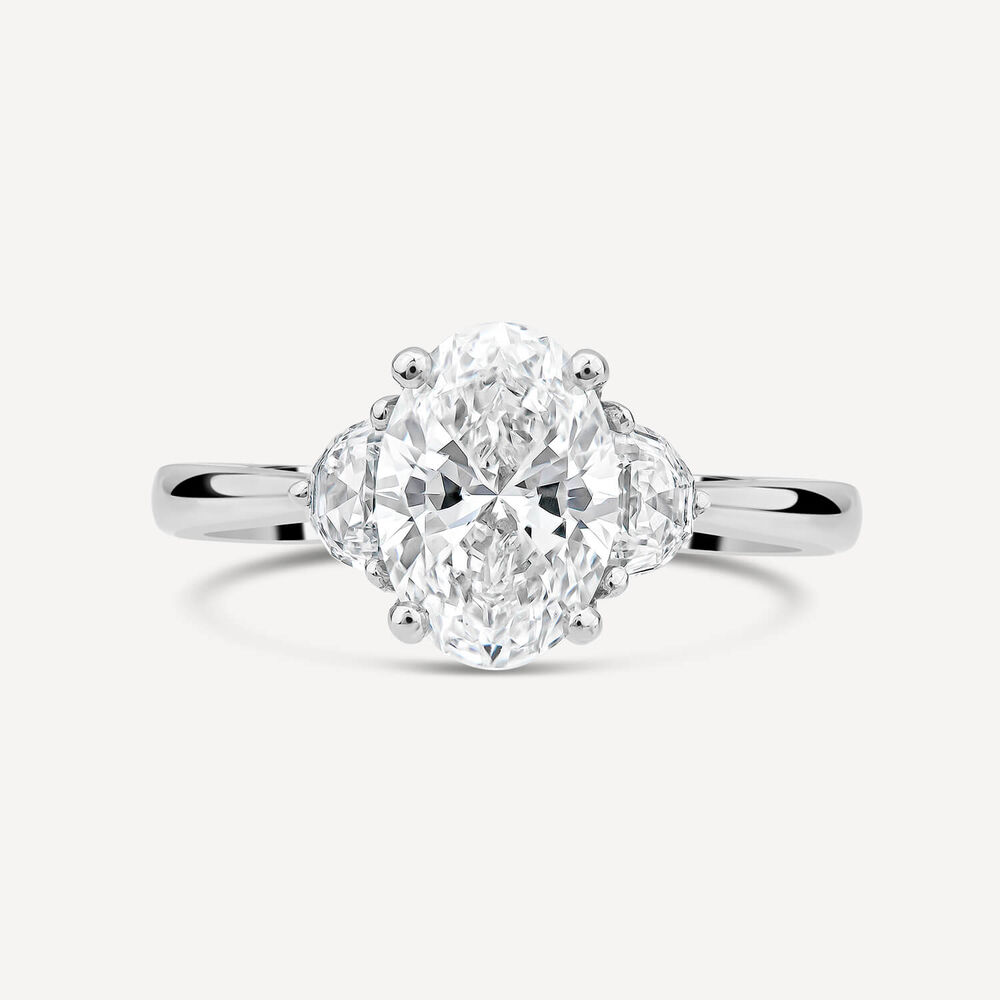 Born Platinum 1.78ct Lab Grown Oval Centre & Half Moon Shaped Sides Diamond Ring image number 1