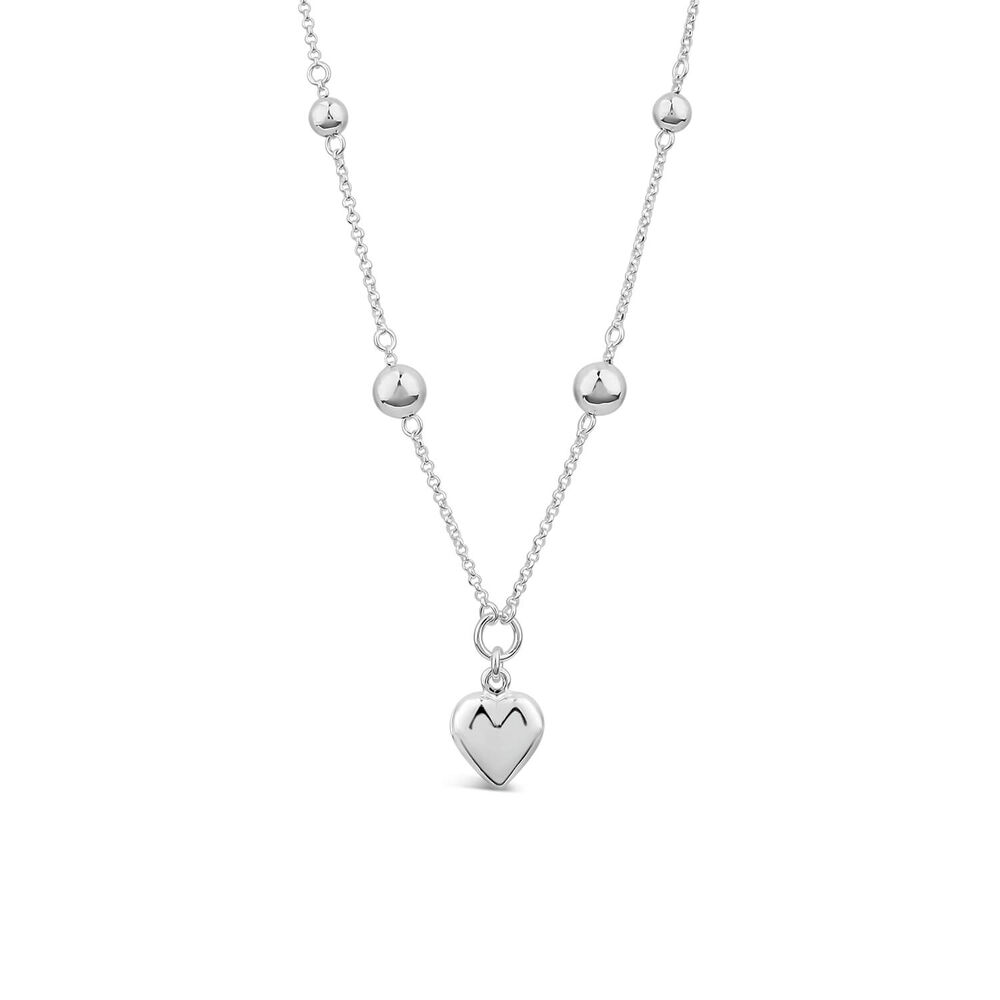 Sterling Silver Ball Station Chain Heart Shaped Drop Pendant