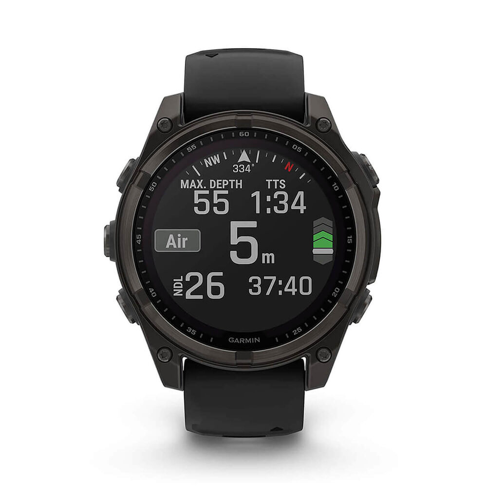 Garmin fenix® 8 Solar 47mm Carbon Grey DLC Titanium Case Black Pebble Gray Silicon Strap Watch image number 4