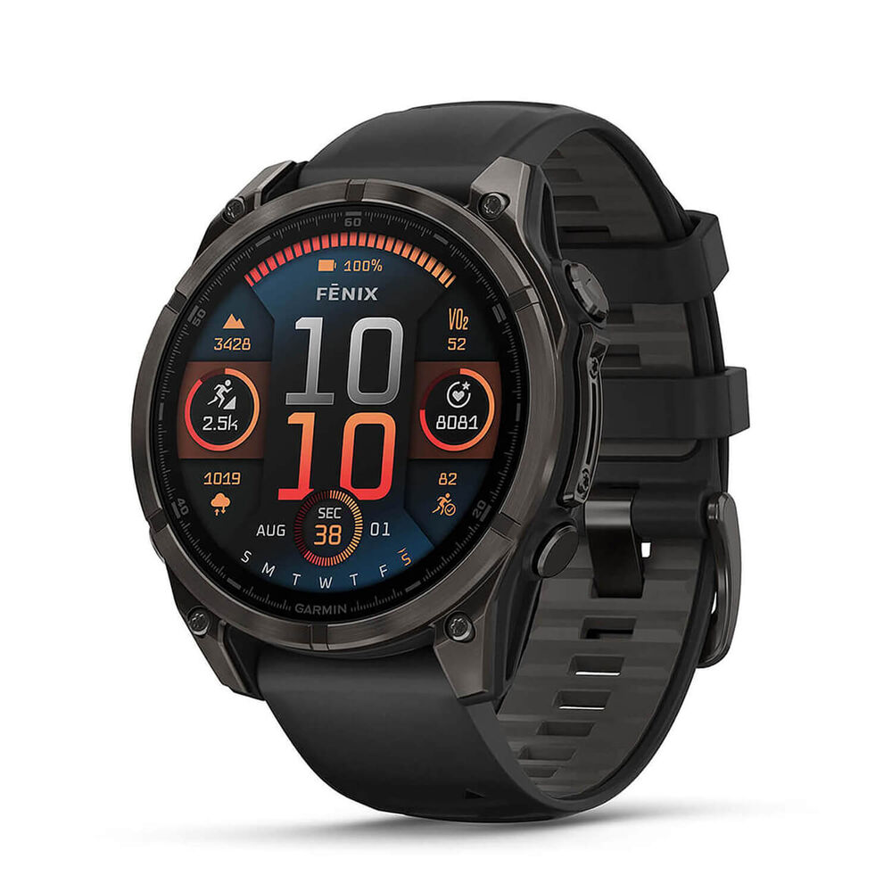 Garmin fenix® 8 AMOLED 47mm Carbon Grey DLC Titanium Case Black Pebble Grey Silicon Strap Watch