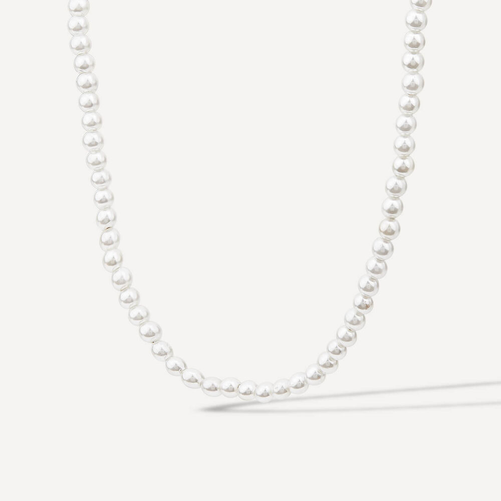 Silver & Gold Plated Pearl String Necklet image number 1