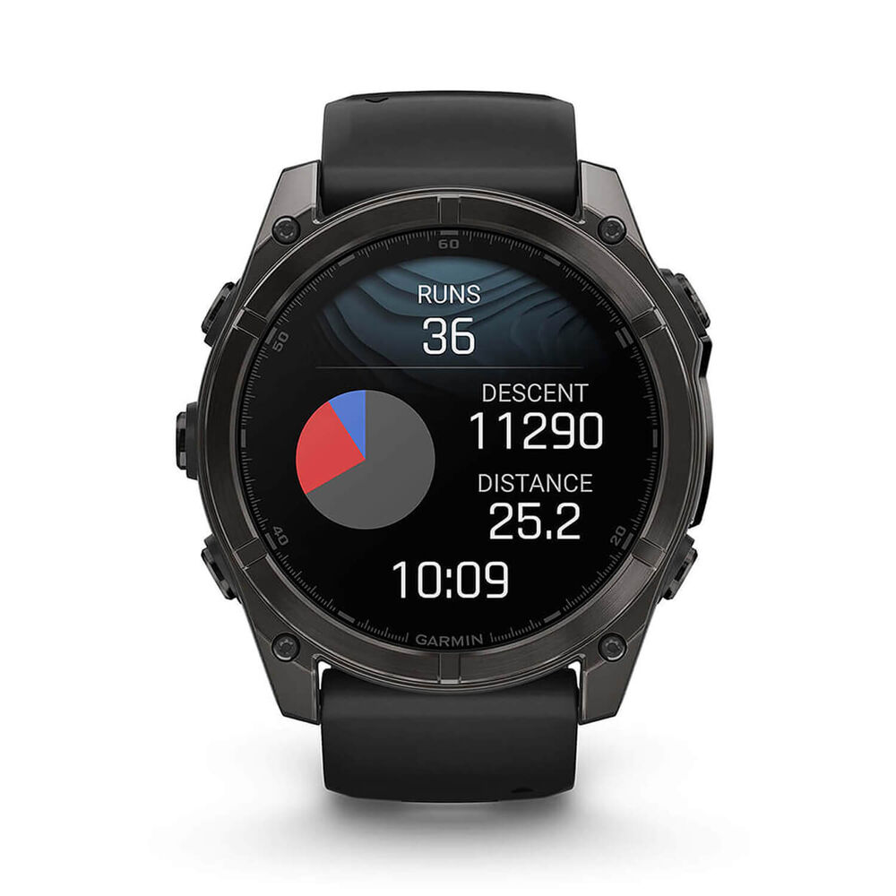 Garmin fenix® 8 AMOLED 51mm Carbon Grey DLC Titanium Case Black Pebble Grey Silicon Strap Watch image number 4