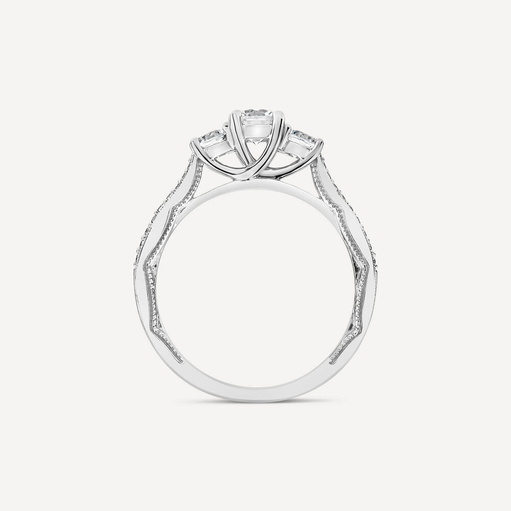 Kathy De Stafford Platinum 'Jessica' 0.70ct Diamond 3 Stones Grain Set Shoulders Ring image number 3