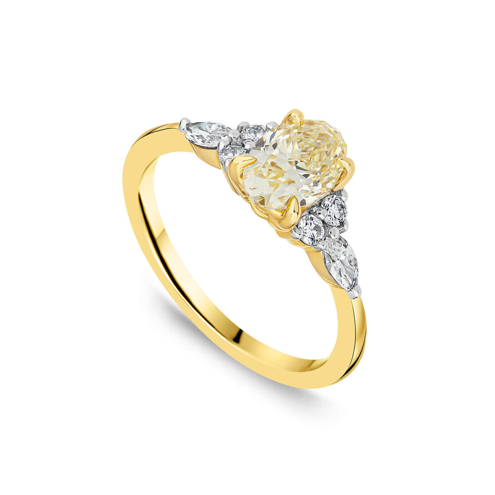 Born 18ct Yellow Gold 1.33ct Yellow Oval Centre & Round/Marquise Lab Grown Diamond Sides Ring image number 0